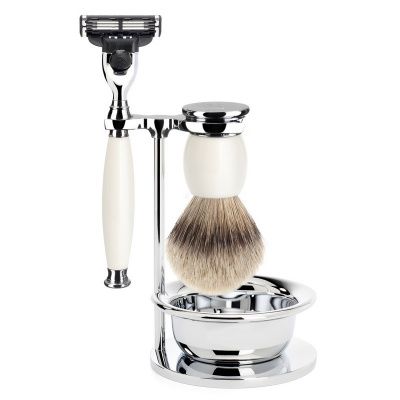 Бритвенный набор MUEHLE SOPHIST, фарфор, барсучий ворс высшей категории Silvertip, бритва Mach3, чаша Бритвенный набор MUEHLE SOPHIST, фарфор, барсучий ворс высшей категории Silvertip, бритва Mach3, чаша