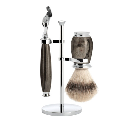 Бритвенный набор MUEHLE PURIST, каповый бук, барсучий ворс высшей категории Silvertip, Т-образная бритва